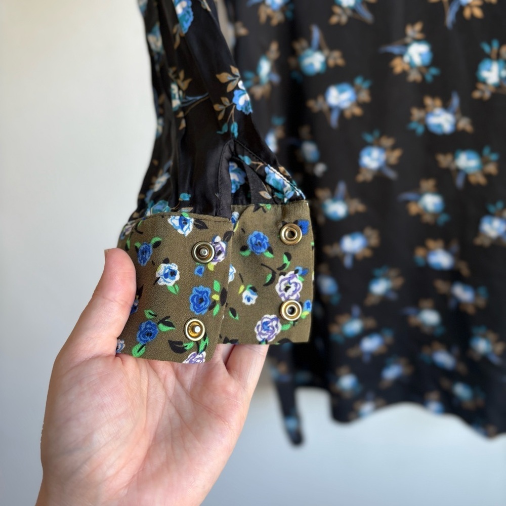 Sandro Paris Black Floral Button-Front Satin Dress- Size 38 (US 6) 100% Viscose - Picture 9 of 14